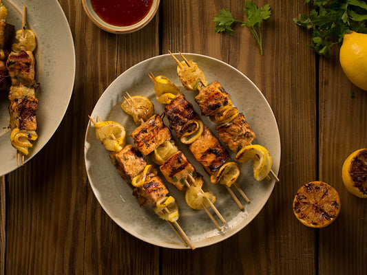 Grilled Garlic & Dijon Salmon Skewers